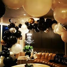 Birthday Decoration Ideas At Home Black And Gold Black And White With Silver And Gold Orbz Www Balloons Net Au Gold Party Halloween Party Themes Black Balloons