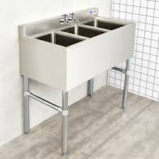 Kitchen sink stainless steel square brushed handmade commercial single bowl. Giantex Nsf Stainless Steel Utility Sink 3 Compartment Commercial Sink Silver Ebay