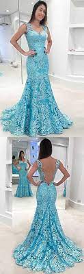 Elegant Light Blue Lace Mermaid Prom Dress With Sweep Train Bodycon Mermaid Sky Blue Lace P Evening Gowns Elegant Elegant Backless Dress Backless Prom Dresses