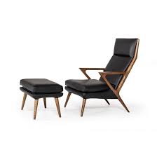 Modrest Modern Black Lounge Chair Ottoman Walnut Faux Leather