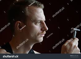 Side Profile Blonde Man Vest Mustache Stock Photo 758813368