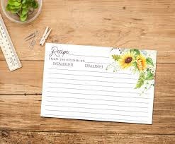 Sunflower Recipe Card Printable Instant Download Floral Etsy Printable Recipe Cards Recipe Cards Sunflower Bridal Shower