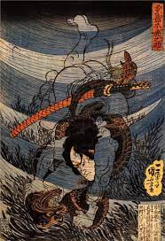 utagawa kuniyoshi takagi toranosuke capturing a kappa underwater in the tamura river n d edo period art japanese art japanese painting