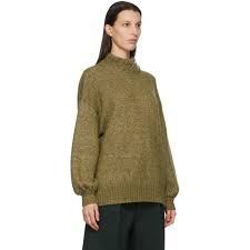Shop See By Chloe 3c0 Moss Green Wool Embellished Mock Neck Sweater