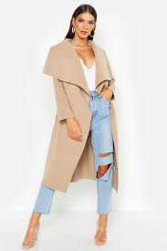 $55.00 camel maxi length oversized waterfall belted coat $55.00 neon lime oversized windbreaker $55.00 grey oversized button detail blazer $70.00 veronica cream oversized waterfall belt coat $35.00 petite black cropped. Belted Waterfall Coat Boohoo In 2021 Waterfall Coat Fall Fashion Coats Coat Outfits