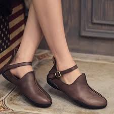 Amazon Com Handmade Retro Leather Flat Shoes For Women Strapy Shoes Simple Soft Leather Pointed Toe Us 7 Cn 37 Gray Hipster Shoes Minimalist Shoes Shoes