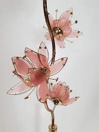 The traditional murano glass is typically made by festive design elements and rich colors, with the metallic frame covered by glass and beautifully decorated with leaves and flowers in a transparent or coloured glass. Italian Golden Brass And Murano Glass Lotus Floral Floor Lamp 1970 For Sale At 1stdibs