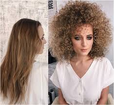 Transformation Coiffure Longue Raide En Frisee Permed Hairstyles Big Curly Hair Curly Hair Styles