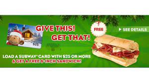Subway gift card deal canada. Subway Canada Free Sub With Gift Card