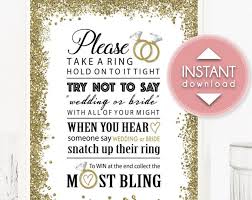 Bridal Shower Game Don T Say Bride Wedding Shower Ring Game Printable Sign Bachelorette Party Activity Gold Confetti Take A Bling Printable Bridal Shower Games Bridal Shower Games Bridal Shower