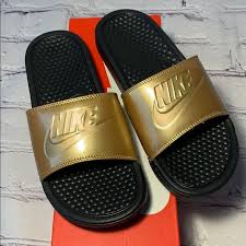 Black And Gold Nike Slides Nike Shoes Nike Benassi Jdi Slides Golden Sparkle W 8 Color Black Gold Nike Benassi Latest Tren Nike Benassi Slides Slides Shoes Nike Nike Gold