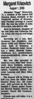 Obituary for Margaret Peggy Krisovitch