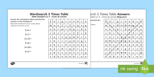 Multiplication 5 Times Tables Wordsearch Worksheet Worksheet