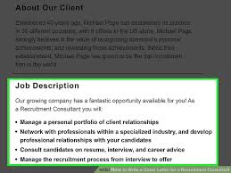Consultant cover letter examples that let you plug in your core strengths. Cover Letter Sample Recruitment Consultant