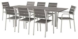 Modern outdoor furniture, like tables, chairs, chaise lounges, and sofas are a great way to relax in style and comfort. Modern Outdoor Side Dining Chair And Table Set Aluminum Metal Gray Contemporary Outdoor Dining Sets By House Bound Houzz