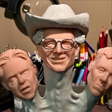 I sculpted this bust of @timheidecker @vicbergeriv and @douggpound for the  300th episode of their show @officialofficehours yesterday. Thanks for  having me