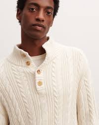 Cable buttoned pullover in Cotton, Cashmere Men autumn white