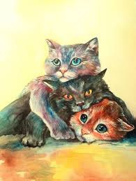 Black And Red Cat Three Cats Art Cat Trio Image Cat Painting Handmade Painting Red Cat Gray Cat Black Cat Funny Cats Wall Art Idei