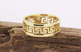 Vintage Wedding Band Greek Key Ring Eternity Ring 14k Yellow Gold Wedding Ring Estate Ring Wide Band Stacking Ring Size 7 Vintage Wedding Band Yellow Gold Wedding Ring Greek Key