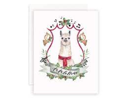 Fa La La Llama Christmas Card Watercolor Llama Christmas Etsy