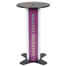Conveniently charge your devices with a stylish side or end table with a power outlet or usb charger. Round Twist Bar Table Charging Station Trade Show Charging Stations
