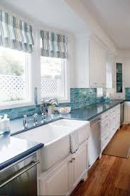 Cape Cod Traditional Kitchen With Beautiful Blue Backsplash Tiles It Looks Like Water Coastal Kitchen Design Beach House Kitchens Home