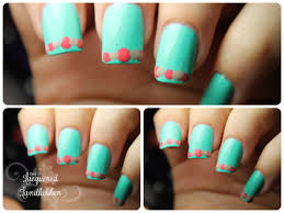 Here are 10 step by step tutorials with pictures on how to apply nail designs at home. Mix Of Turquoise And Coral Colors For Adorable Summer Nail Art