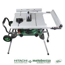 Hitachi 10 In Carbide Tipped Blade 15 Amp Table Saw At Lowe S The New Hitachi 10 In Jobsite Table With Fold And Roll Stan With Images Jobsite Table Saw Table Saw Hitachi
