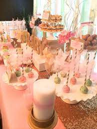 Sweet Simplicity Bakery Pink Mint Green Ivory And Gold Baby Shower Dessert Display Baby Shower Dessert Table Baby Shower Desserts Girl Baby Shower Desserts