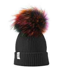 Black Beanie With Pom Pom Womens Lux Black Beanie Rainbow Fur Pom 45 Liked On Polyvore Featuring Accessories Hats Fur Pom Pom Beanie Pom Pom B Beanie Hats For Women Black Beanie Beanie