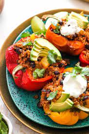 Easy Quinoa Stuffed Peppers Vegan And Protein Packed Recipe Dinner Side Dish Recipes Stuffed Peppers Vegan Recipes Healthy