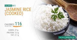 Jasmine Rice Cooked Calories In 100g Oz Handful Tablespoon And More