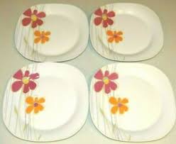 All soho lounge items are made of durable stoneware that is both dishwasher and microwave safe. Whimsical Pink Yellow Flowers Square Dinner Plates Made In China Set Of 4 Ebay