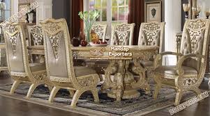 The 8 seater dining table set is the perfect unit for a joint or big family. Royal Carving Teak Wood 8 Seater Dining Set Mandap Exporters