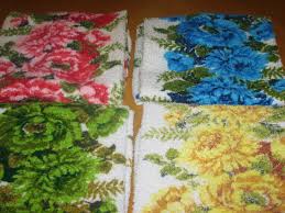 Yellow & white flowered towels, brown and orange bath towels. Vintage Set Of 4 Cannon Bath Towels Roses 1799029381