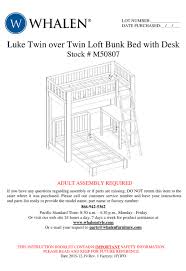 Fill your cart with color today! Whalen Luke Twin Over Twin Loft Bunk Bed With Desk Instruction Manual Pdf Download Manualslib