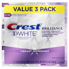 Amazon Com Crest 3d White Brilliance Vibrant Peppermint Teeth Whitening Toothpaste 4 1 Oz Pack Of 3 Packaging May Vary Beauty Personal Care