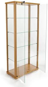Wooden shadowbox with door, wall mount display cabinet with cubbies for small objects. Tall Glass Display Cabinet Lockable Swing Style Doors 31 5 W