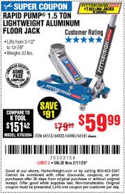 Pittsburgh 1 5 Ton Aluminum Rapid Pump Racing Floor Jack For 59 99 In 2020 Harbor Freight Tools Floor Jack Pittsburgh