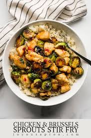 Chicken And Brussels Sprouts Stir Fry 25 Minutes Only Joyous Apron Recipe In 2020 Brussel Sprouts Fried Brussel Sprouts Slow Cooked Chicken
