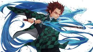 Like a normal wallpaper, an live wallpaper serves as the background on your desktop, which is visible to you only when your workspace is empty, i.e. Demon Slayer Tanjiro Kamado Wearing Black And Green Checked Dress With Sword With Background Of Blue And White Abstract Anime Hd Wallpaper Peakpx