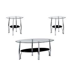 Nobles 3 piece coffee table set beachcrest home color: Furniture Of America Seetle 3 Piece Glass Coffee Table Set In Chrome Walmart Com Walmart Com