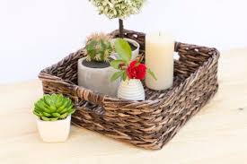 Rustic Square Wicker Basket Tray Hand Woven Coffee Table Etsy Basket Tray Large Tray Wicker