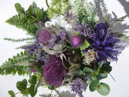 Beautiful handmade wedding bouquets, corsages & buttonholes plus stationery, table decorations, seating. Wedding Thistles And Heather Scottish Thistle Bouquet Thistle Bouquet Artificial Flowers Wedding