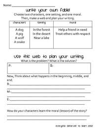 Extend children's enjoyment of a froggy fable with this printable worksheet of activities. Write Your Own Fable Freebie Teaching Writing Second Grade Writing 2nd Grade Writing