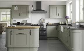 Kensington Shaker Style Kitchen In Painted Sage Green Modernkitchengreen Sage Green Kitchen Green Kitchen Cabinets Kitchen Style