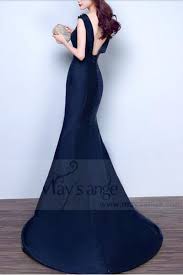 Robe longue, fermeture éclaire au dos, Robe Sirene Bleu Nuit Eff466