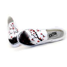 Custom shoes, custom sneakers, aesthetic shoes, cute shoes, pastel sneakers, cool shoes, colorful sneakers, trending now, preppy sneakers. Chinese Wintersweet Inspired Aesthetic Hand Painted Canvas Shoes