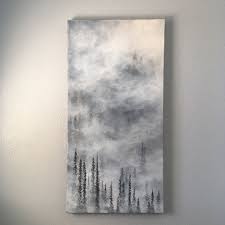 Black And White Oil Painting Original Misty Black And White Forest Painting By Nature Artist Emily Magone Forest Painting Oil Painting Materials Painting