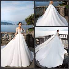 2017 white sweetheart ball gown wedding dresses with satin appliques beaded flowers cheap lace up plus size bridal gowns bm50. Long Sleeve Satin Ball Gown Wedding Dress Off 73 Buy